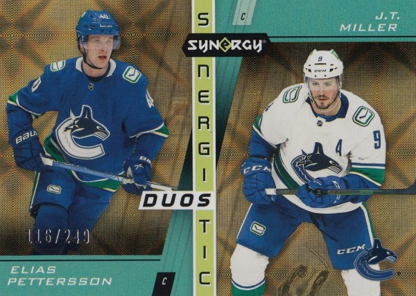 insert karta PETTERSSON/MILLER 21-22 Synergy Synergistic Duos Stars Gold /249